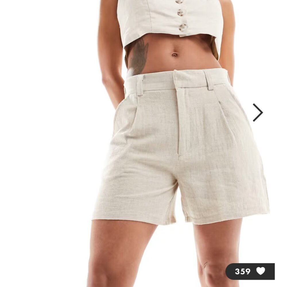 ASOS DESIGN Dad Short in Natural Linen - High Waist Bermuda Shorts with Pockets